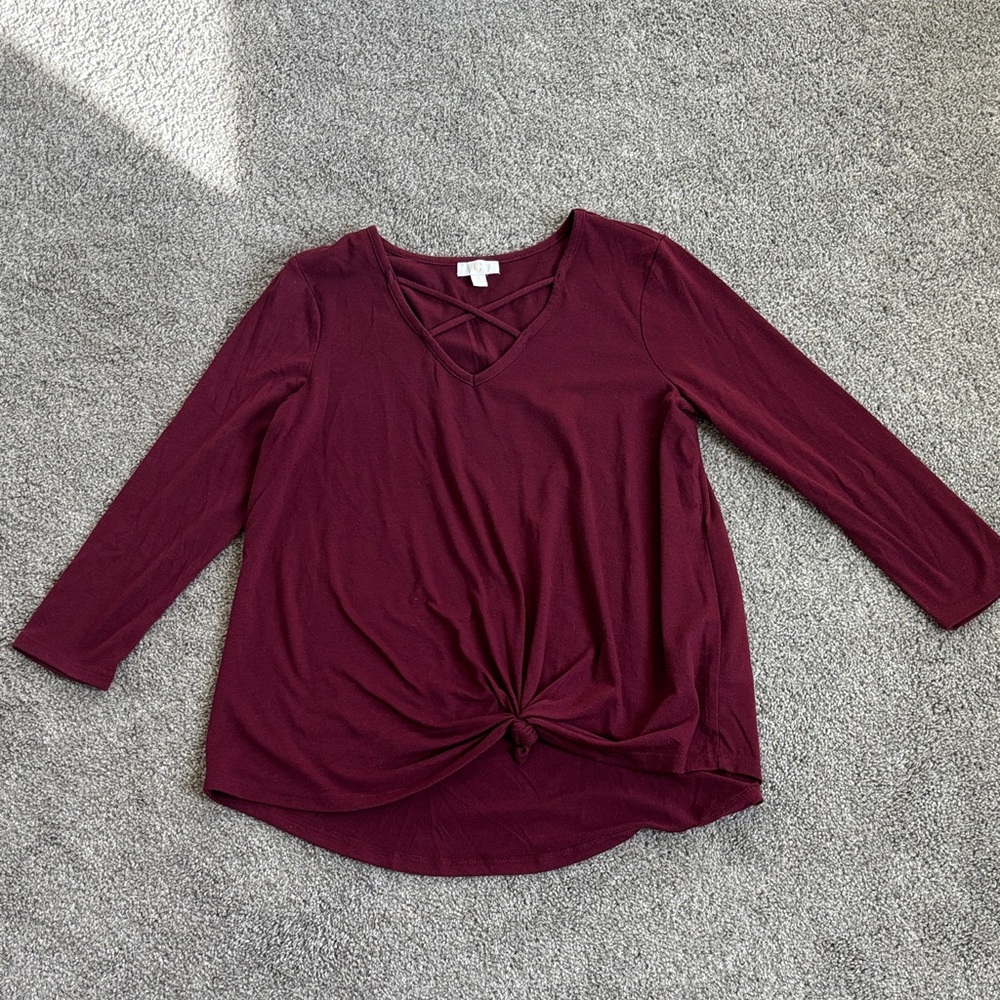 Charming Charlie Burgundy V-Neck Top